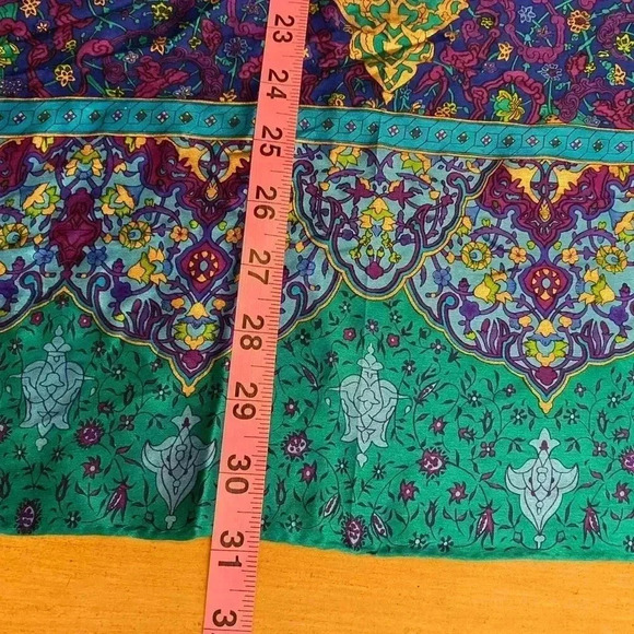Women’s Silk Square Bohemian Colorful Scarf Boho Green Purple Blue Pink Yellow - Picture 7 of 10